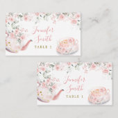ピンク金ゴールドフローラブライダルシャワーティーパーティー プレイスカード (正面/裏面)