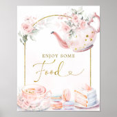 ピンク金ゴールドフローラブライダルシャワー茶パーティー食品 ポスター (正面)