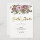 ピンク金ゴールドフローラブライダルシャワー 招待状 (正面)