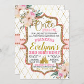 ピンク金ゴールドフローラプリンセス誕生日招待状 招待状 (正面/裏面)