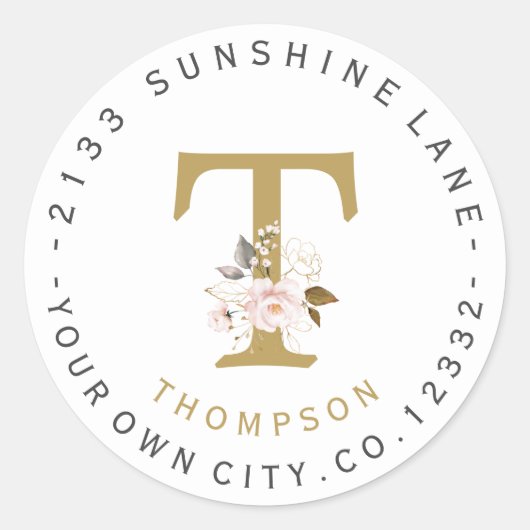 ピンク金ゴールドフローラモノグラムサーキュラー住所 シール (正面)