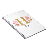 ピンク金ゴールドフローラモノグラム文字H ノートブック (右側)