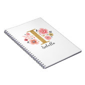 ピンク金ゴールドフローラモノグラム文字I ノートブック (右側)