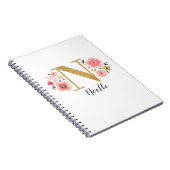 ピンク金ゴールドフローラモノグラム文字N ノートブック (右側)