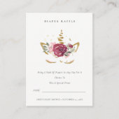 ピンク金ゴールドフローラユニコーンオムツラッフルベビーシャワー エンクロージャーカード (正面)