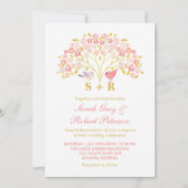 ピンク金ゴールドフローララブバード結婚式招待状 招待状 (正面)
