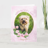 ピンク金ゴールドフローラリースドッグフォトマザーズデイ カード (正面)