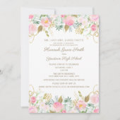 ピンク金ゴールドフローラ女子卒業パーティー 招待状 (正面)