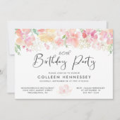 ピンク金ゴールドフローラ水彩60誕生日 招待状 (正面)