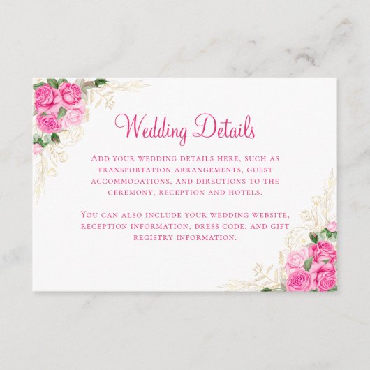 ピンク金ゴールドフローラ水結婚色の詳細 エンクロージャーカード (正面)