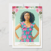 ピンク金ゴールドフローラ看護学校写真卒業 招待状 (裏面)