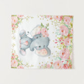 ピンク金ゴールドフローラ象子供部屋ベビーガールデコール タペストリー (正面(横))