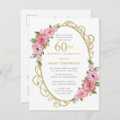 ピンク金ゴールドフローラ60日 インビテーションポストカード (正面/裏面)