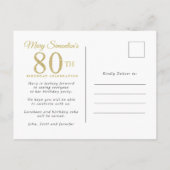 ピンク金ゴールドフローラ80th誕生日パーティーへの招待 インビテーションポストカード (裏面)