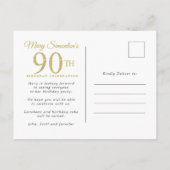 ピンク金ゴールドフローラ90th誕生日パーティー インビテーションポストカード (裏面)