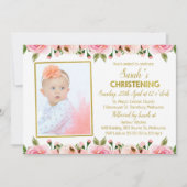 ピンク金ゴールドフローラ《キリスト教》洗礼式や命名式の招待 招待状 (正面)