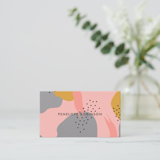 ピンク金ゴールドブラシストローク抽象芸術パターンクラフト 名刺 (スタンド正面)