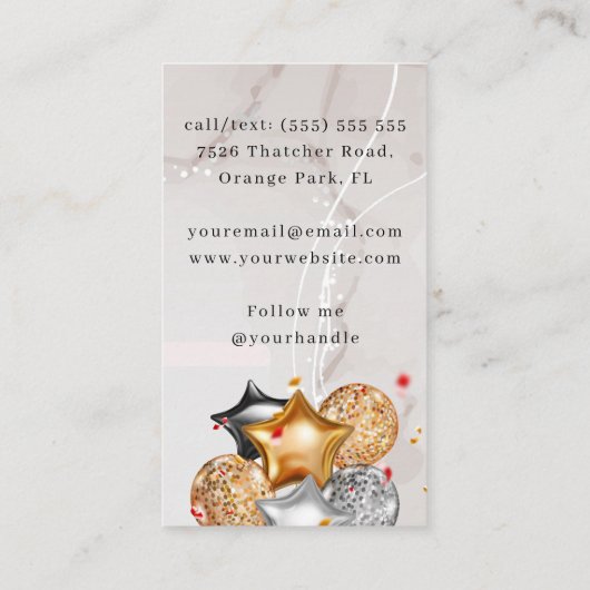 ピンク金ゴールドブラックイベントプランナーバルーンアーティスト 名刺 (裏面)