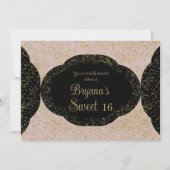 ピンク金ゴールドブラックスターリーグリッタースウィート16誕生日 招待状 (正面)