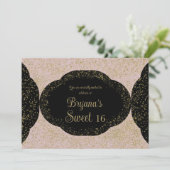 ピンク金ゴールドブラックスターリーグリッタースウィート16誕生日 招待状 (スタンド正面)