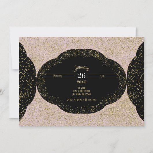 ピンク金ゴールドブラックスターリーグリッタースウィート16誕生日 招待状 (裏面)