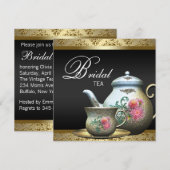 ピンク金ゴールドブラックダマスクティーカップブライダルシャワー 招待状 (正面/裏面)