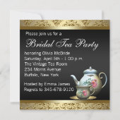 ピンク金ゴールドブラックダマスクティーカップブライダルシャワー 招待状 (裏面)