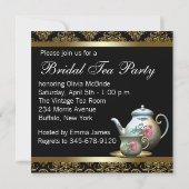 ピンク金ゴールドブラックダマスクティーカップブライダルシャワー 招待状 (裏面)