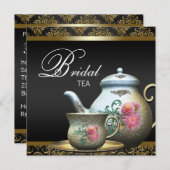 ピンク金ゴールドブラックダマスクブライダルティーシャワー 招待状 (正面/裏面)