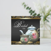 ピンク金ゴールドブラックダマスクブライダルティーシャワー 招待状 (スタンド正面)