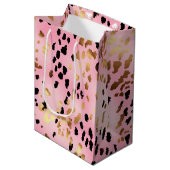 ピンク金ゴールドブラックレオパード印刷 ミディアムペーパーバッグ (正面アングル)