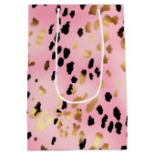 ピンク金ゴールドブラックレオパード印刷 ミディアムペーパーバッグ (裏面)