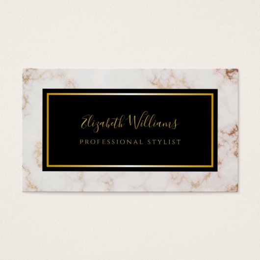ピンク金ゴールドブラック大理石スタイリストの名刺 (正面)