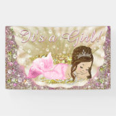 ピンク金ゴールドブルネットマーメイドベビーシャワーバナー 横断幕 (横)