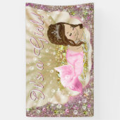 ピンク金ゴールドブルネットマーメイドベビーシャワーバナー 横断幕 (縦)