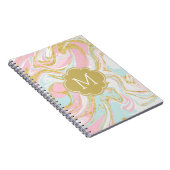 ピンク金ゴールドブルーインクマーブルモノグラムの ノートブック (右側)