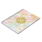 ピンク金ゴールドブルーインクマーブルモノグラムの ノートブック (左側)