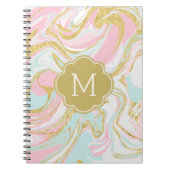 ピンク金ゴールドブルーインクマーブルモノグラムの ノートブック (正面)