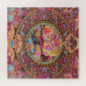 ピンク金ゴールドブルーペルシャフローラ花孔雀アート ジグソーパズル (横)