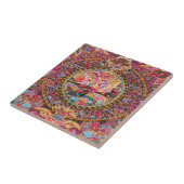 ピンク金ゴールドブルーペルシャフローラ花孔雀アート タイル (側面)