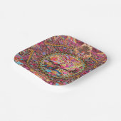 ピンク金ゴールドブルーペルシャフローラ花孔雀アート ペーパープレート (傾斜あり)