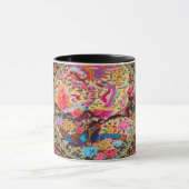 ピンク金ゴールドブルーペルシャフローラ花孔雀 マグカップ (中央)