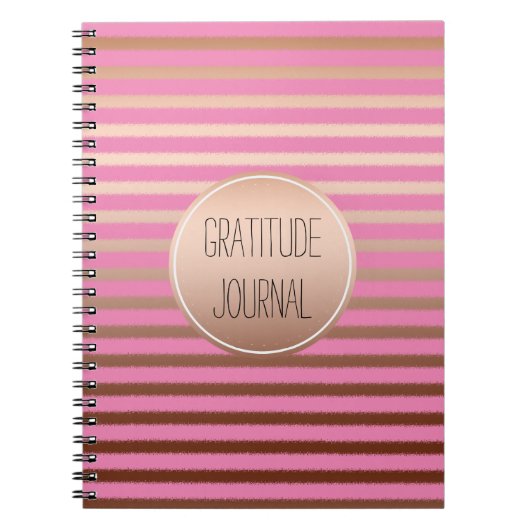 ピンク金ゴールドブロンズストライプズのグラデーション感謝 ノートブック (正面)