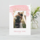 ピンク金ゴールドブ結婚ラシ サンキューカード (スタンド正面)