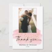 ピンク金ゴールドブ結婚ラシ サンキューカード (正面)