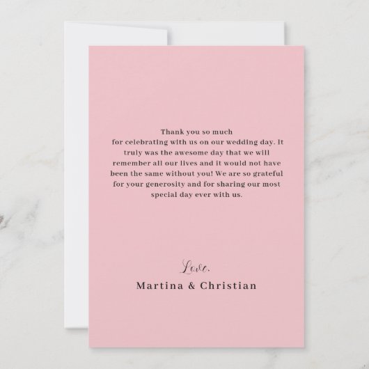 ピンク金ゴールドブ結婚ラシ サンキューカード (裏面)