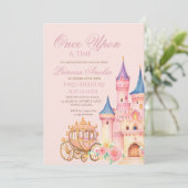 ピンク金ゴールドプリンセスおとぎ話バースデーパーティー 招待状 (スタンド正面)