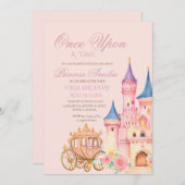 ピンク金ゴールドプリンセスおとぎ話バースデーパーティー 招待状 (正面/裏面)