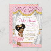ピンク金ゴールドプリンセスカーテン赤ちゃんシャワー招待状 招待状 (正面/裏面)
