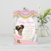 ピンク金ゴールドプリンセスカーテン赤ちゃんシャワー招待状 招待状 (スタンド正面)